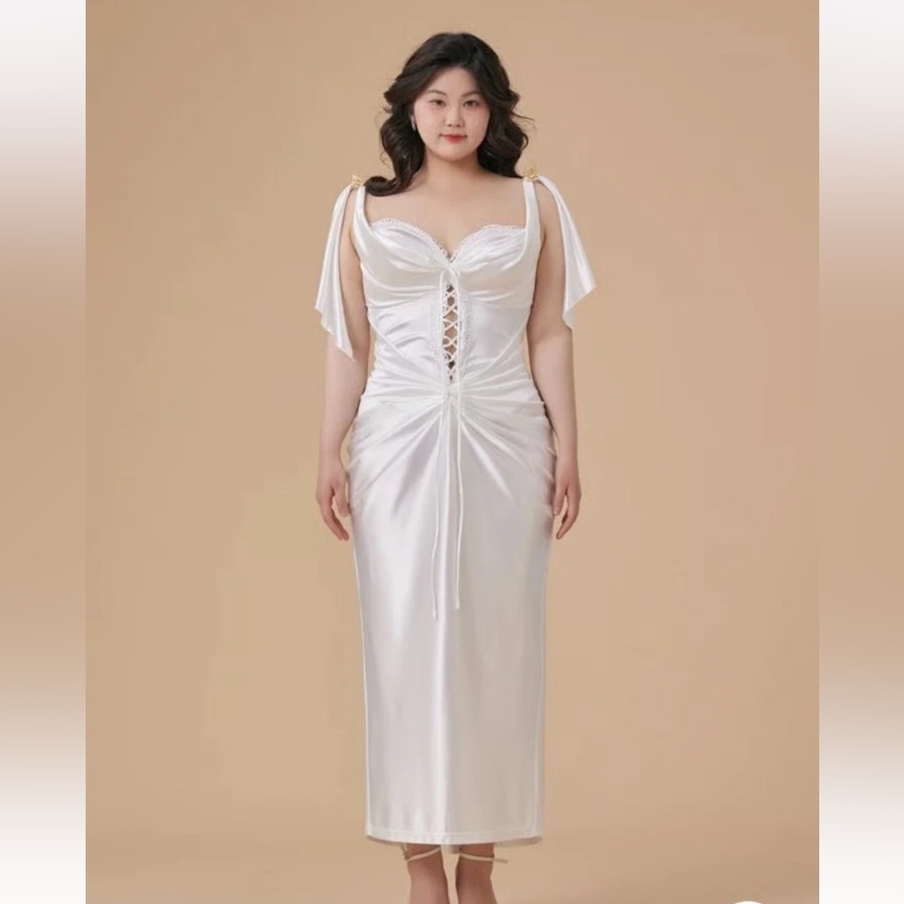 NWT LACEMADE womens plus size 0X white satin st. Phoenix lace up corset dress - Picture 2 of 7